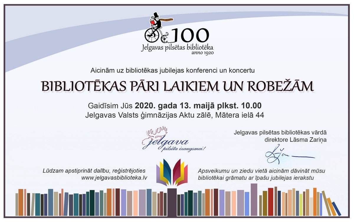 Aicinājums piedalīties Jelgavas pilsētas bibliotēkas simtajai jubilejai veltītā starptautiskā konferencē