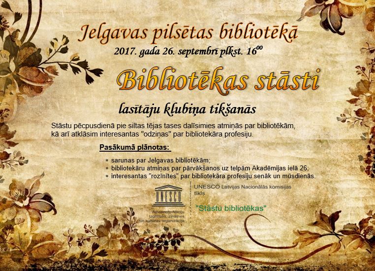 Aicinām uz pasākumu „Bibliotēkas stāsti” 