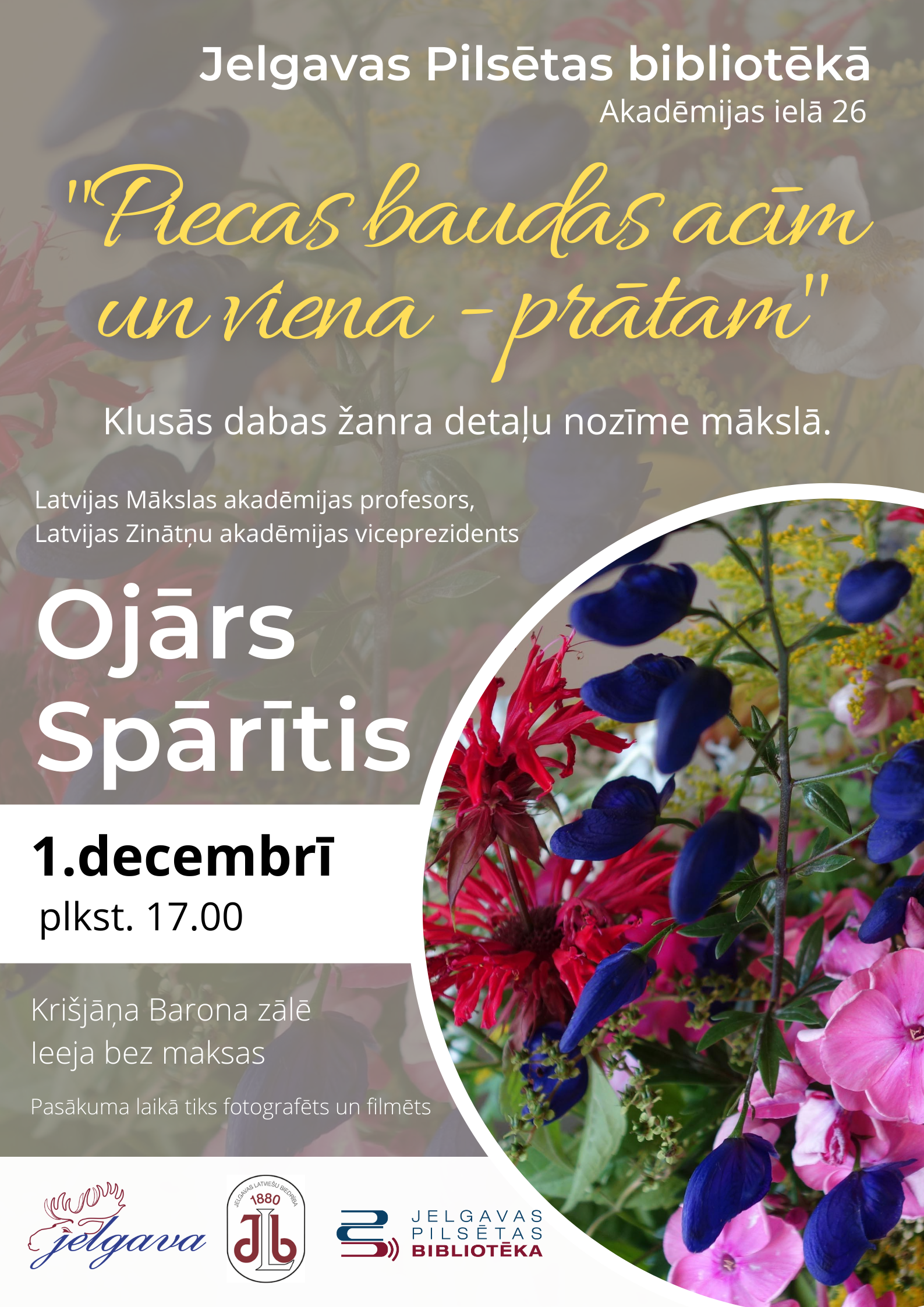 Bibliotēkā Ojāra Spārīša lekcija par klusās dabas žanra detaļu nozīmi mākslā