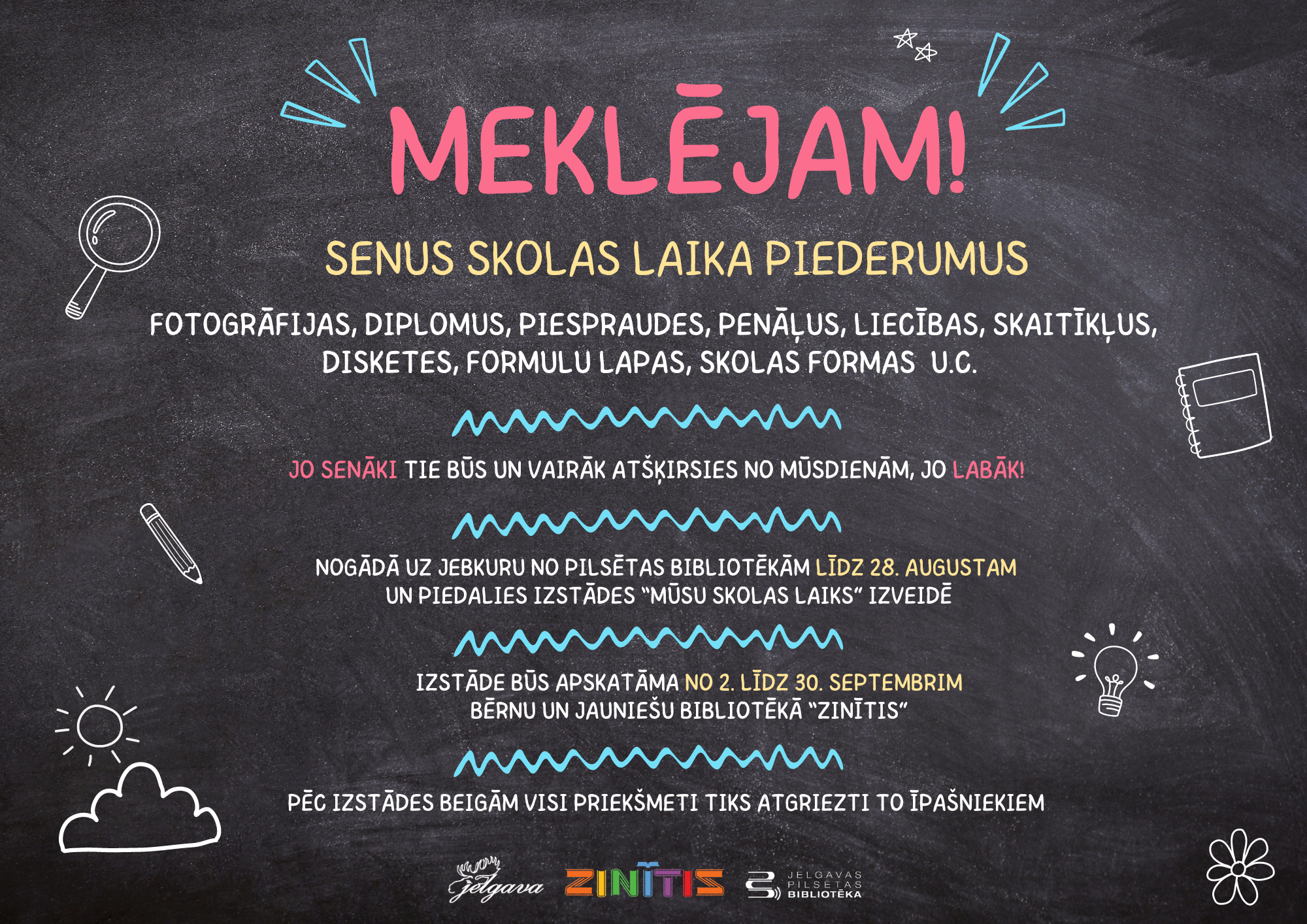 Bibliotēka “Zinītis” aicina piedalīties izstādes “Mūsu skolas laiks” tapšanā