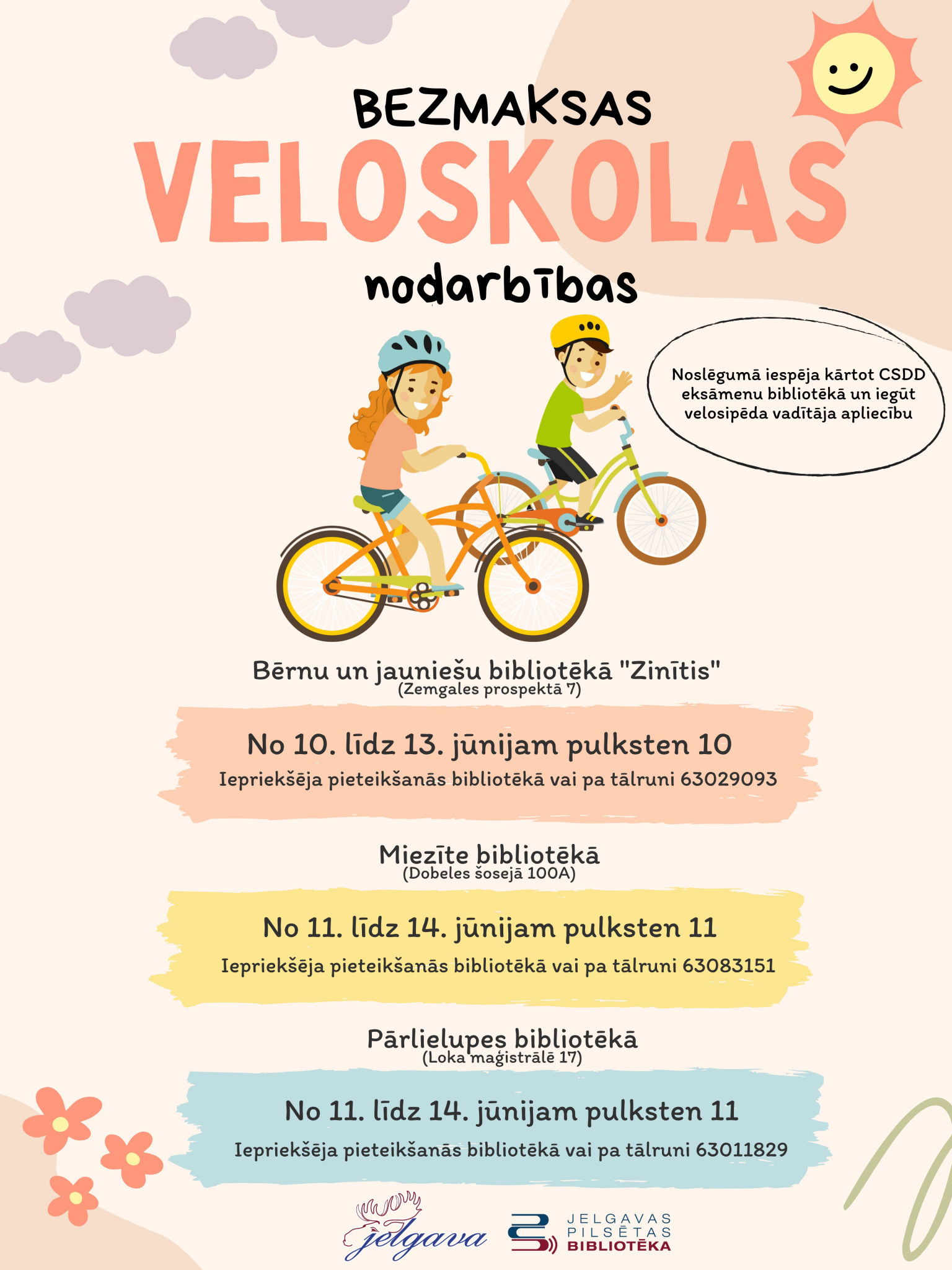 Bibliotēkas vasarā piedāvā bezmaksas Veloskolas nodarbības