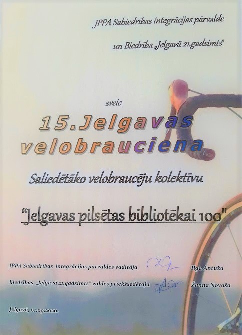 Jelgavas pilsētas bibliotēka iegūst balvu velobraucienā 