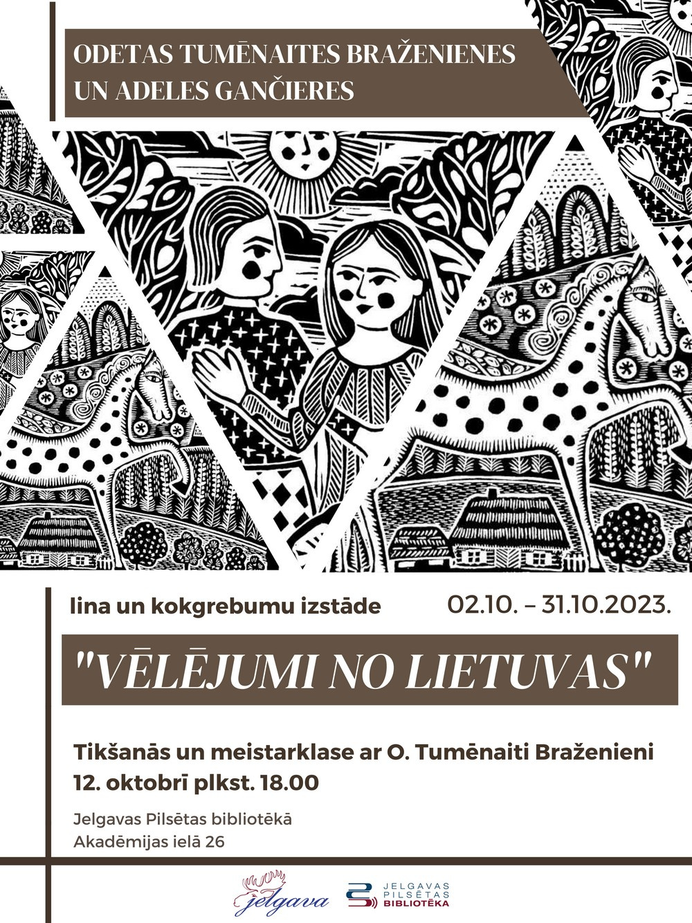 Jelgavas Pilsētas bibliotēkā lina un kokgrebumu izstāde 