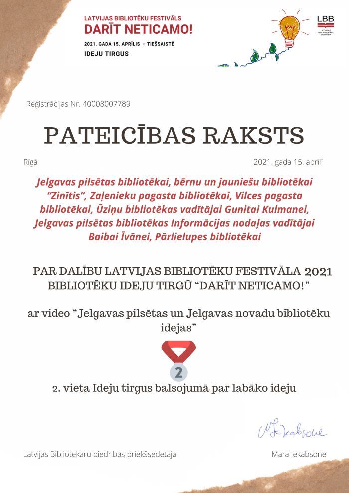 Jelgavas pilsētas bibliotēkas dalība LLB ideju tirgū