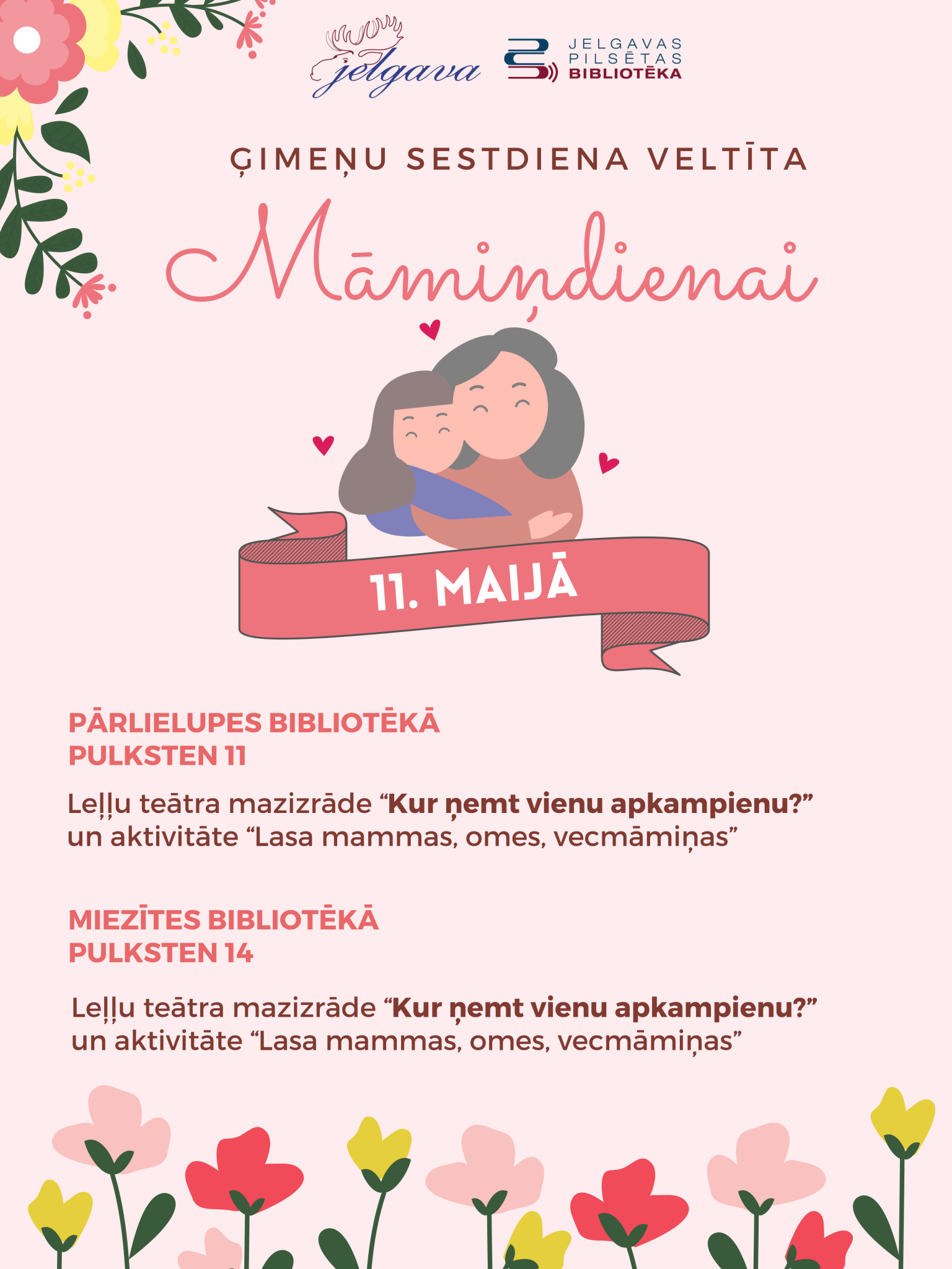 Pārlielupes un Miezītes bibliotēkā notiks Māmiņdienai veltīta ģimeņu sestdiena