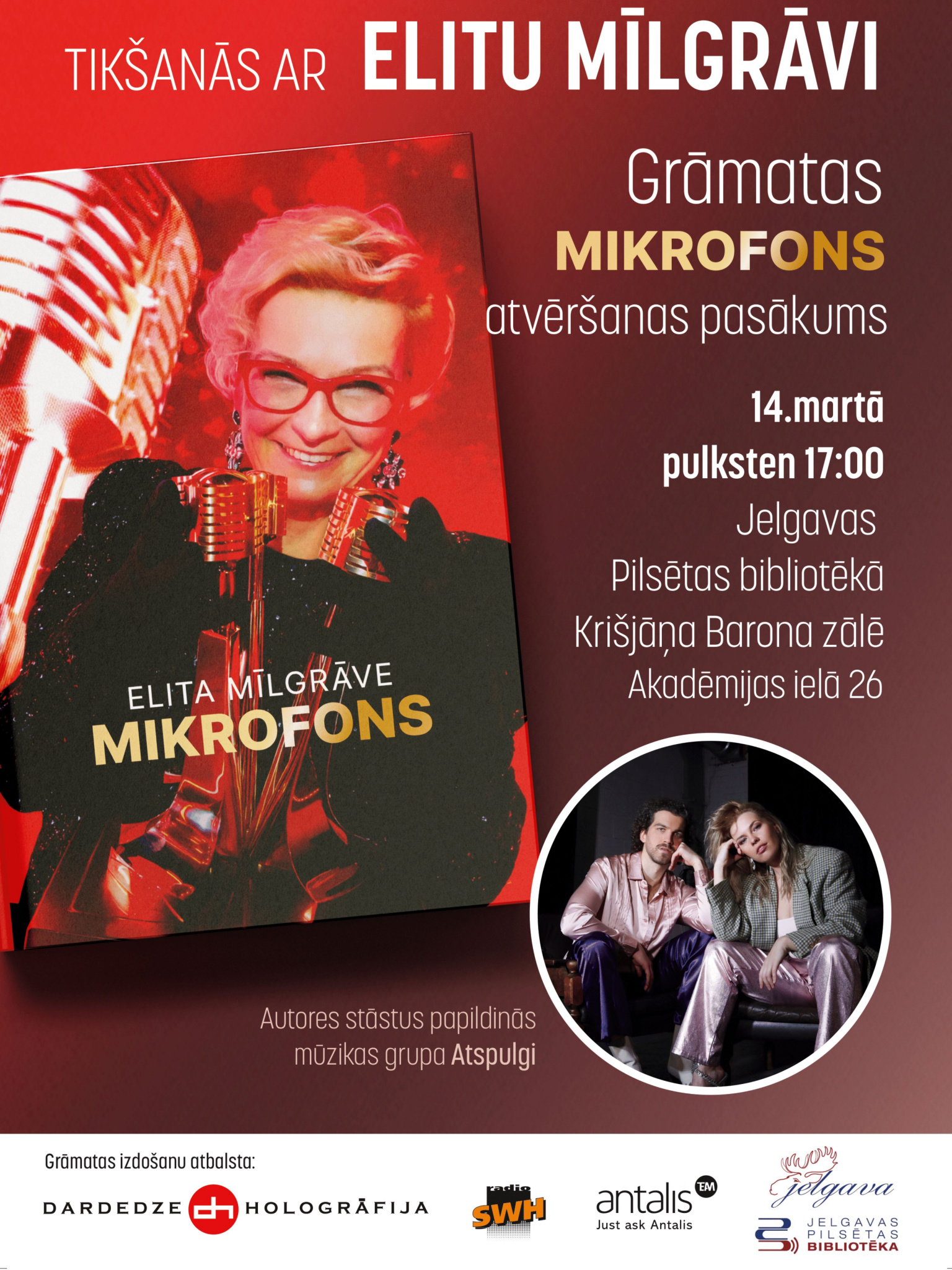 Pilsētas bibliotēkā – grāmatas “Mikrofons” atvēršana un tikšanās ar tās autori Elitu Mīlgrāvi