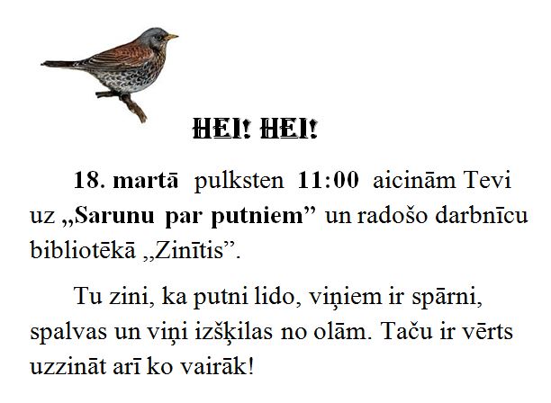 Sarunas par putniem un radošā darbnīca bērnu bibliotēkā 