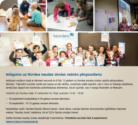 Skolēni aicināti pieteikties Nordea naudas skolas radošajai pēcpusdienai