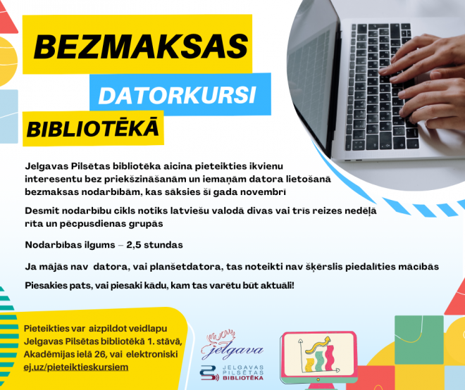 Aicinām pieteikties bezmaksas datorkursiem