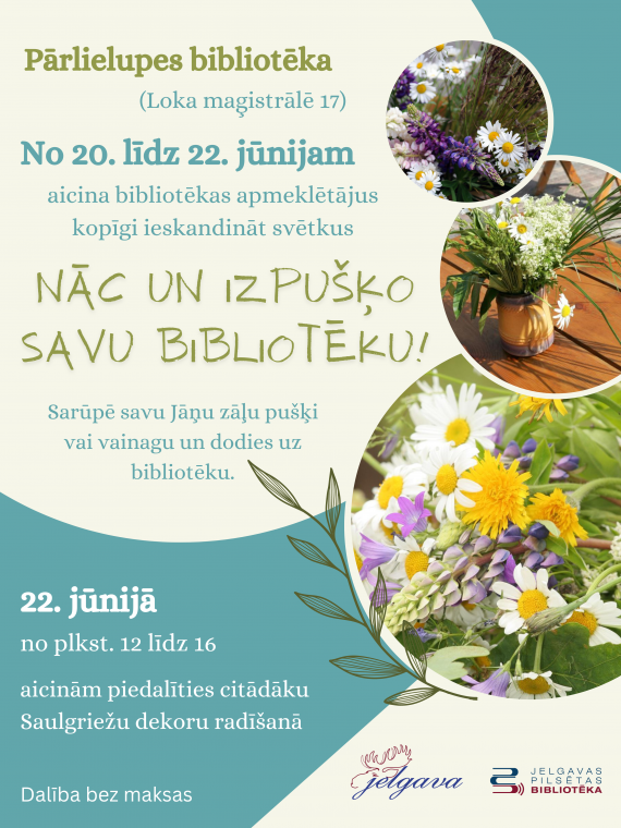 Nāc un izpušķo savu bibliotēku! Lasītājus aicina Pārlielupes bibliotēka.