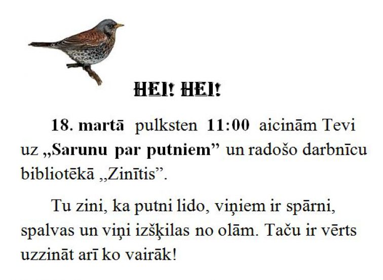 Sarunas par putniem un radošā darbnīca bērnu bibliotēkā 