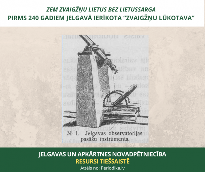 Zem Zvaigžņu lietus bez lietussarga. Pirms 240 gadiem Jelgavā ierīkota “Zvaigžņu lūkotava”